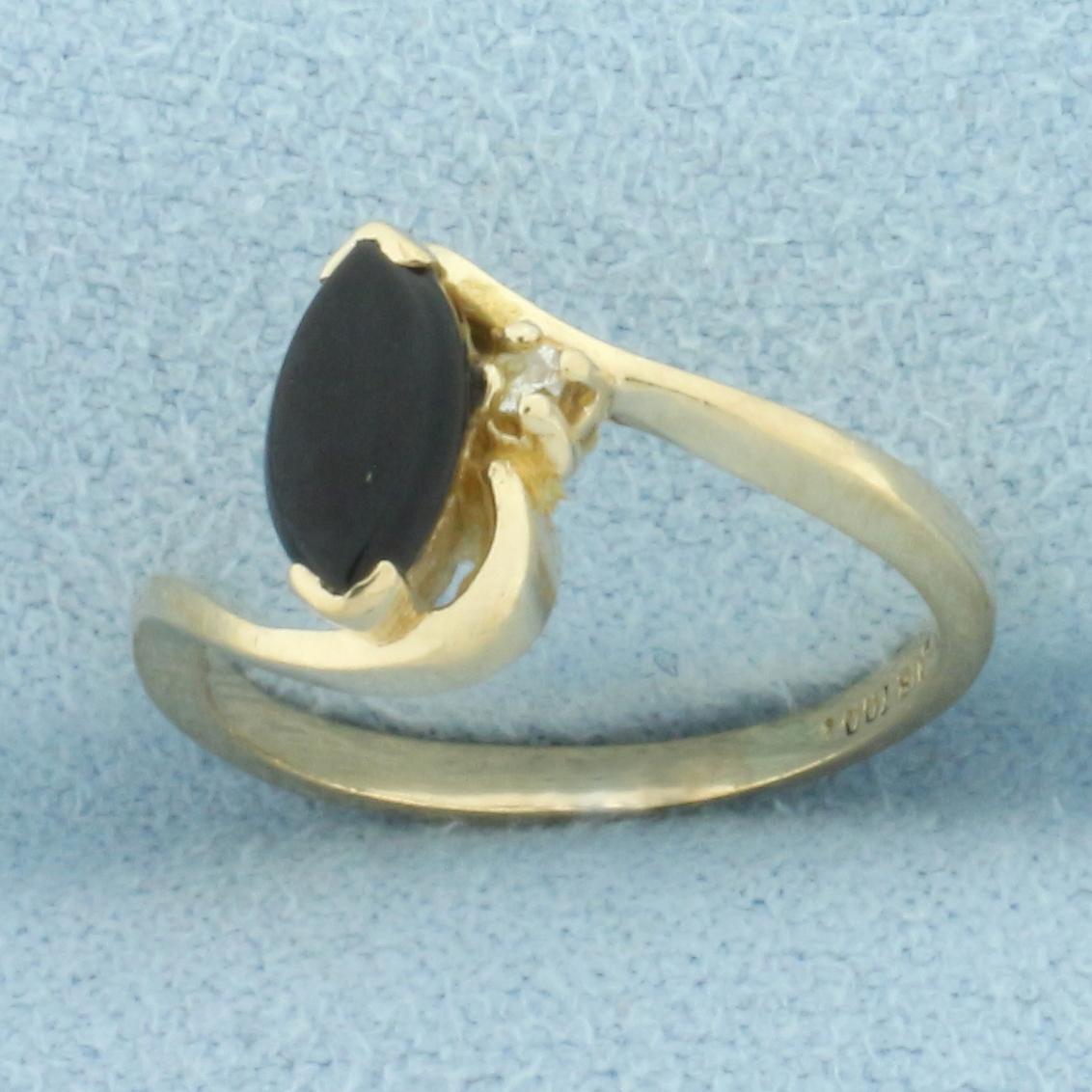 Vintage Onyx And Diamond Ring In 14k Yellow Gold