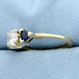 3 Stone Diamond And Sapphire Engagement Ring In 14k Yellow Gold