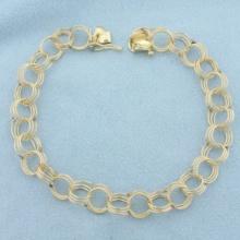 Triple Loop Link Charm Bracelet In 14k Yellow Gold