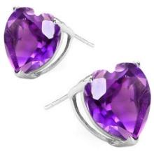 10mm Heart Cut Amethyst 7.5ctw Stud Earrings In Sterling Silver