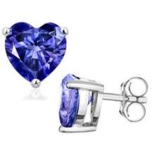 5mm Heart Cut Lab Tanzanite 1.2ctw Stud Earrings In Sterling Silver