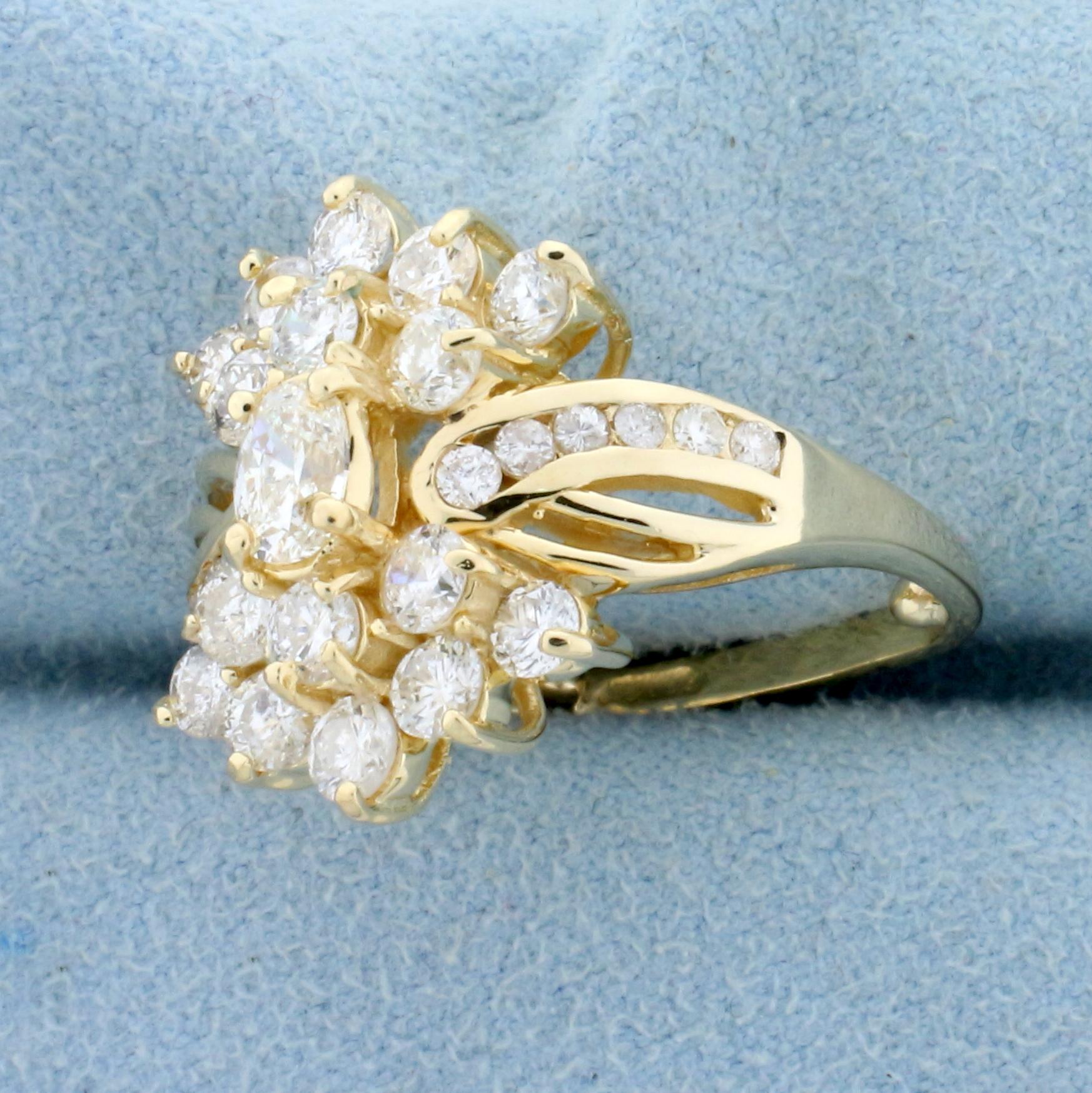 Vintage 1 3/4ct Tw Oval And Round Diamond Ring In 14k Yellow Gold