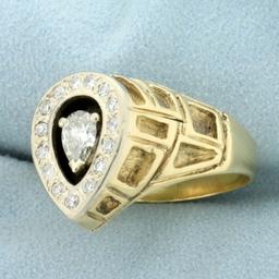 Mens 3/4ct Tw Diamond Pear Shaped Statement Ring In 14k Yellow Gold