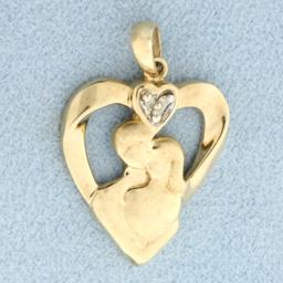 Lovers Diamond Heart Pendant In 10k Yellow Gold