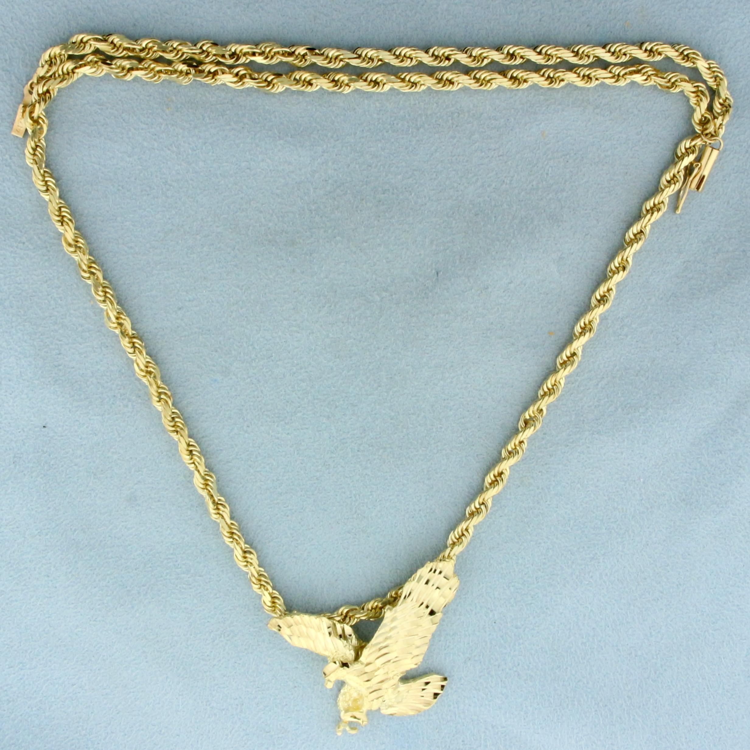 Diamond Cut American Eagle Necklace In 10k Yellow Gold