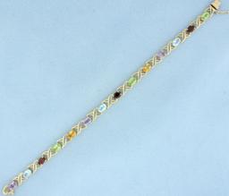 Rainbow Gemstone Bracelet In 10k Yellow Gold