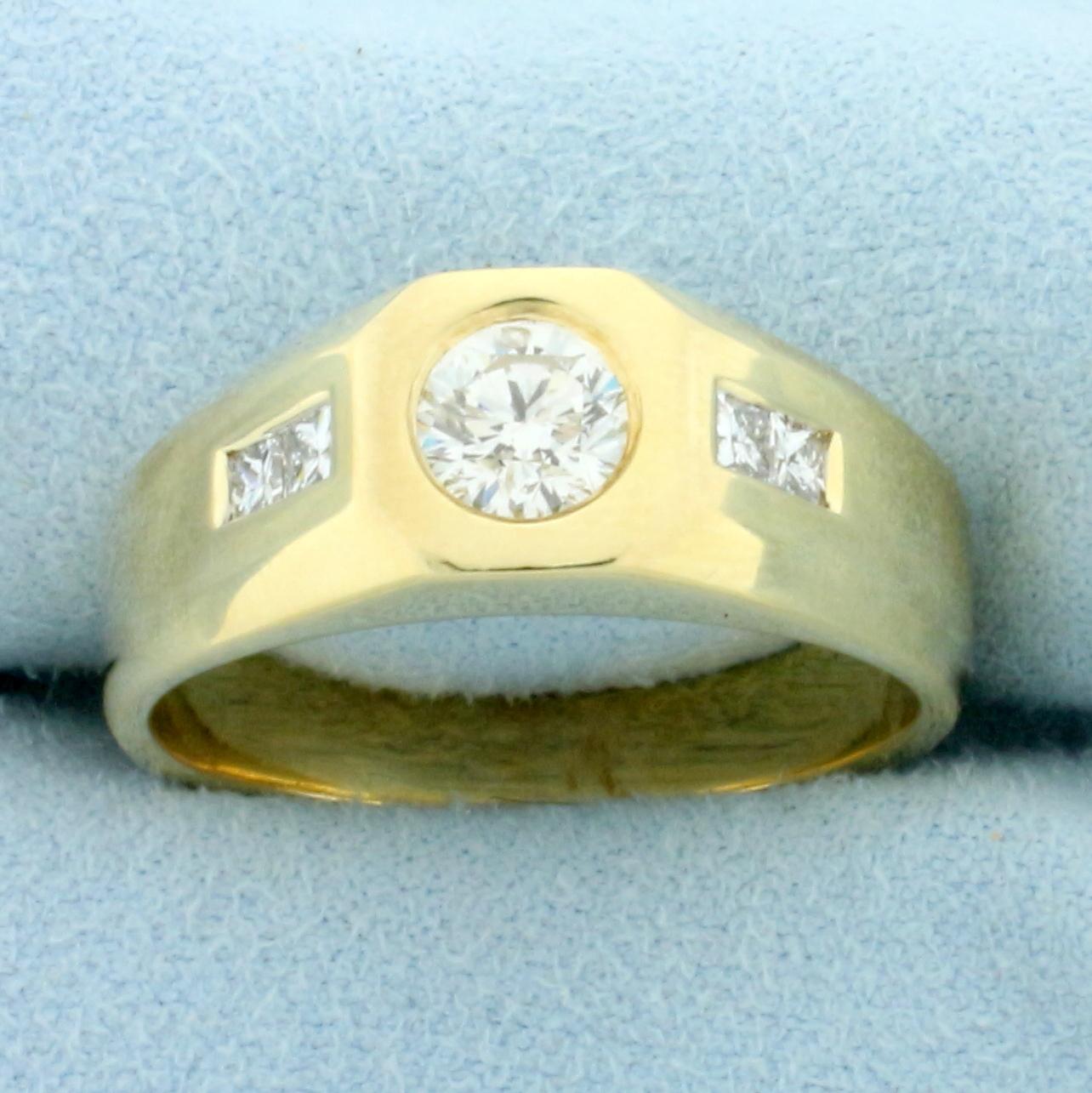 Mens Over 1ct Diamond Ring In 14k Yellow Gold