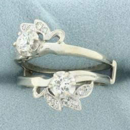 Antique Old European Cut Diamond Ring Jacket In 14k White Gold