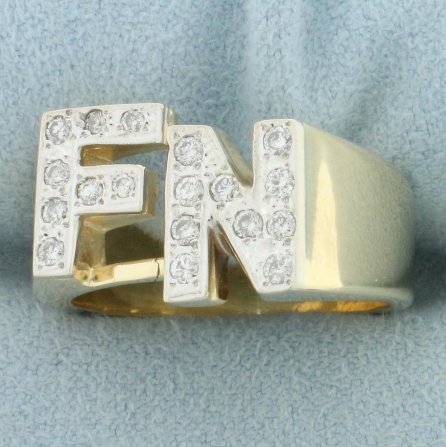 Fn Initial Diamond Ring In 14k Yellow Gold