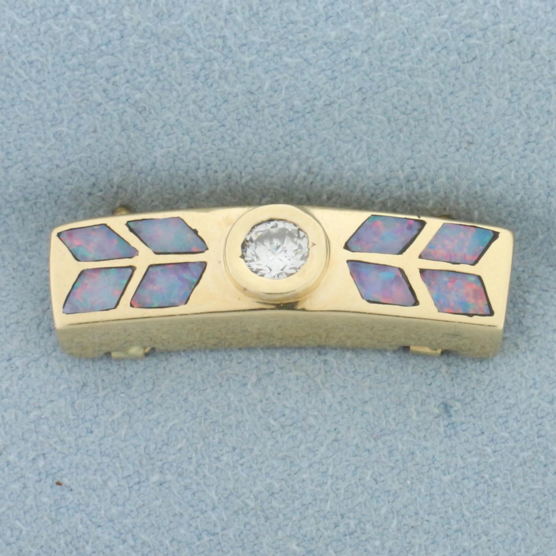 Diamond And Black Opal Inlay Pendant Slide In 14k Yellow Gold