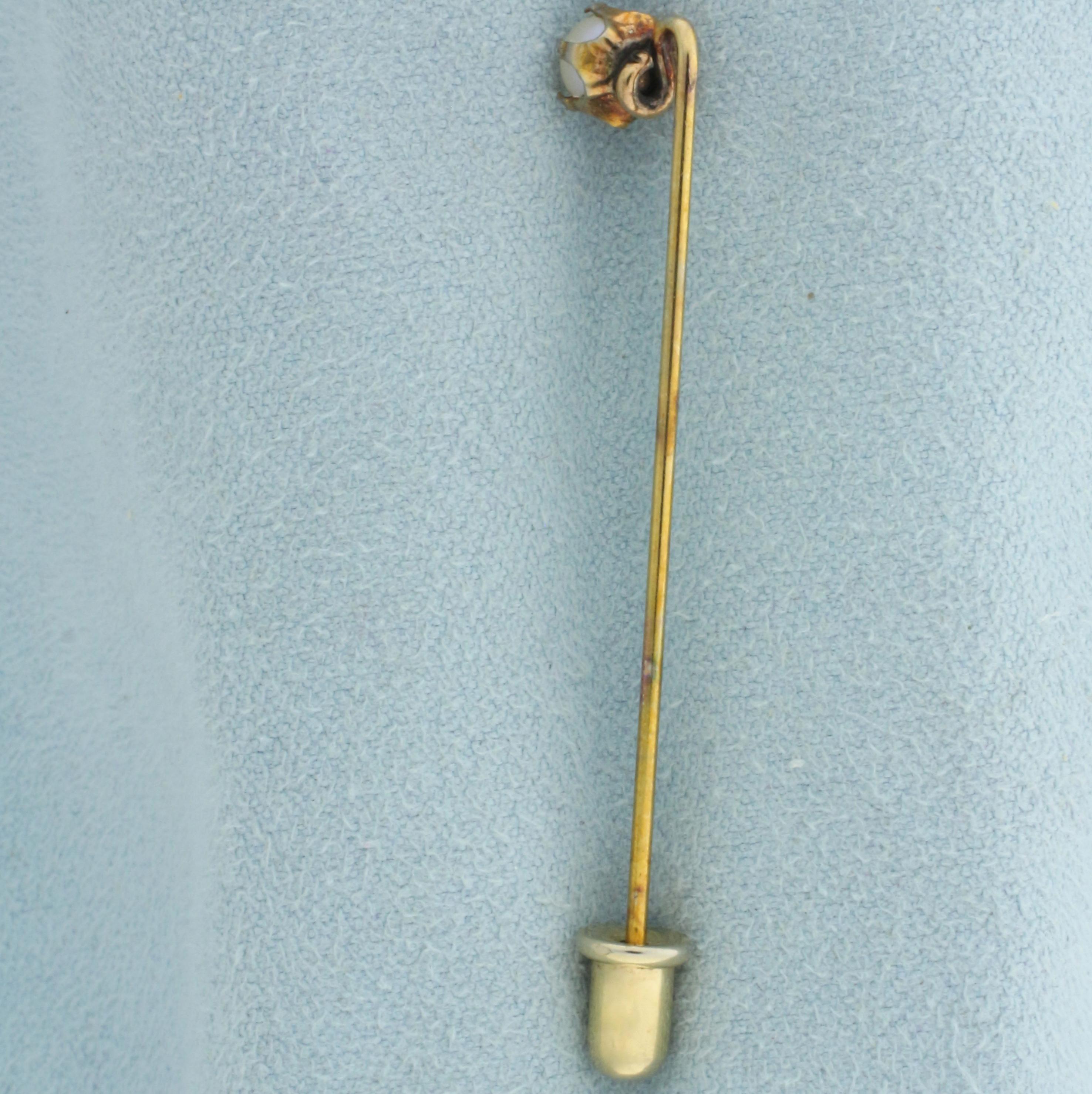 Antique Pearl Stick Pin In 14k Yellow Gold