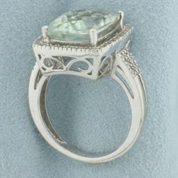 Aquamarine And Diamond Halo Ring In 14k White Gold