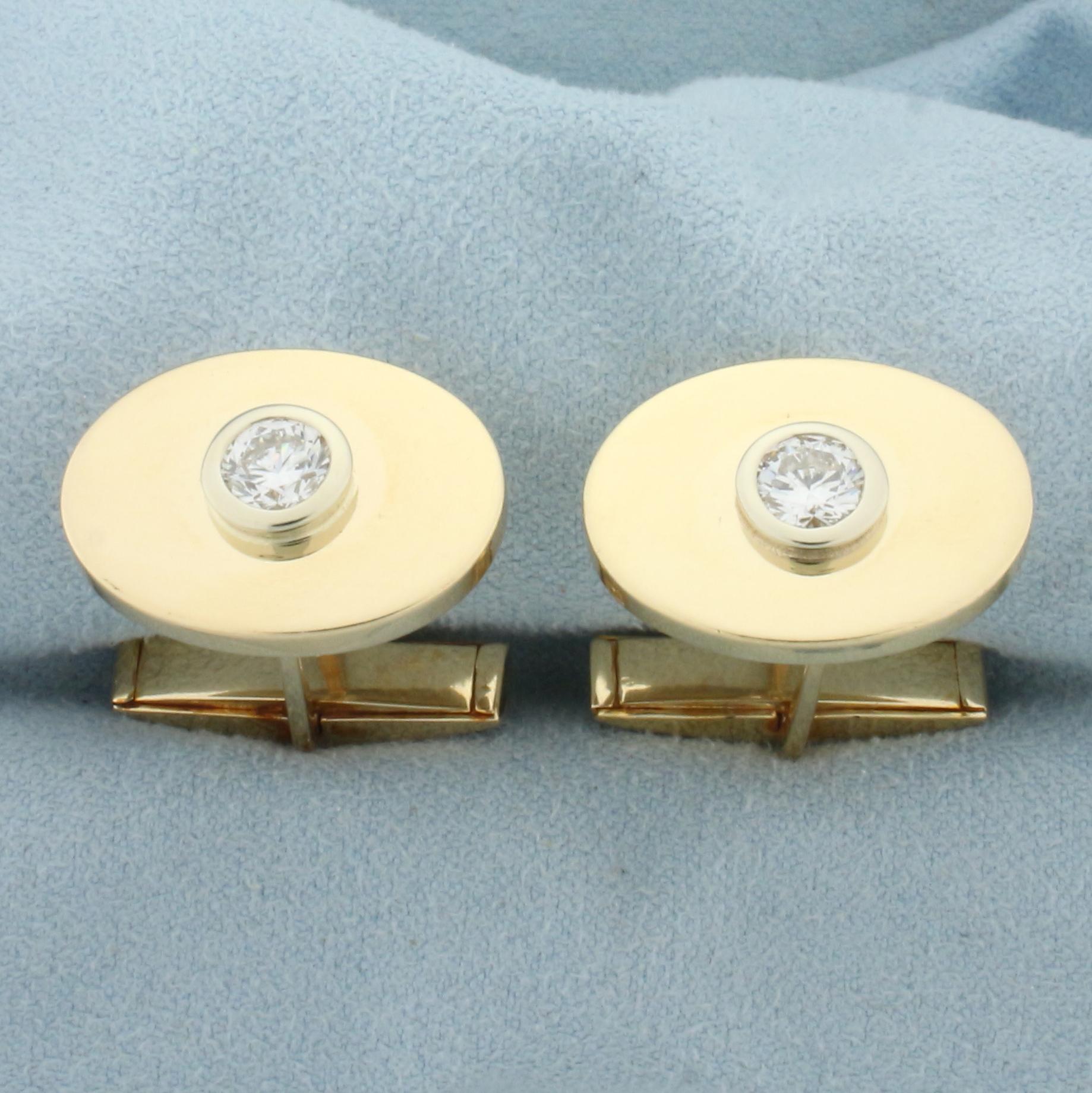 Diamond Cufflinks And Stud Set In 14k Yellow Gold