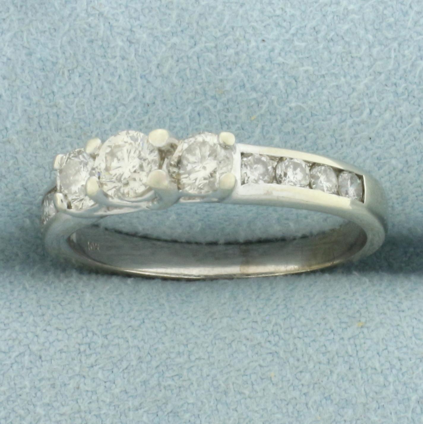 3-stone Accented Diamond Engagement Ring In 10k White Gold