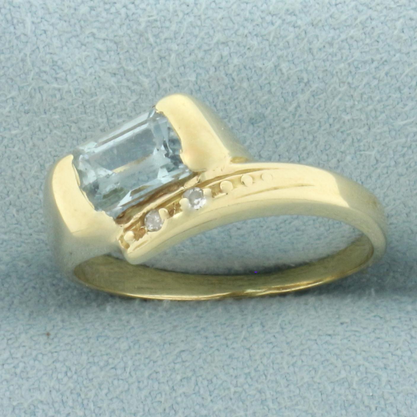 Aquamarine And Diamond Ring In 14k Yellow Gold