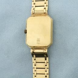 Geneve Quartz Watch In Solid 14k Yellow Gold Case And Bracelet