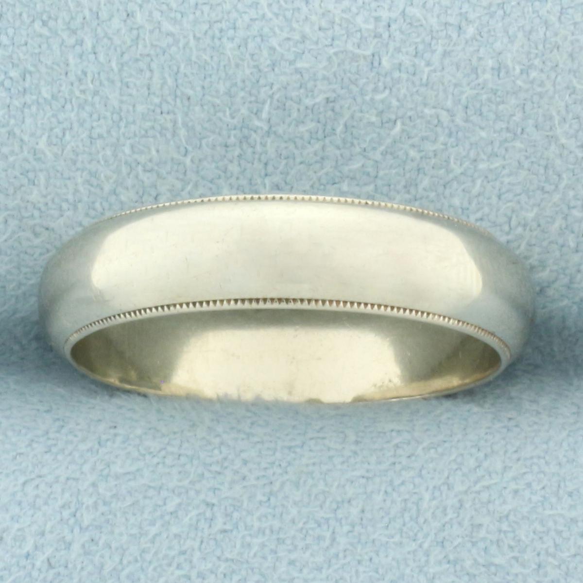 Milgrain Beaded Edge Wedding Band Ring In 14k White Gold