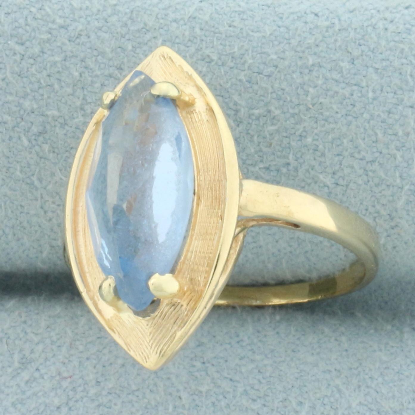 Vintage Marquise Blue Topaz Solitaire Ring In 14k Yellow Gold