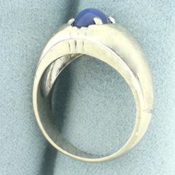 Mens Star Sapphire Ring In 14k White Gold