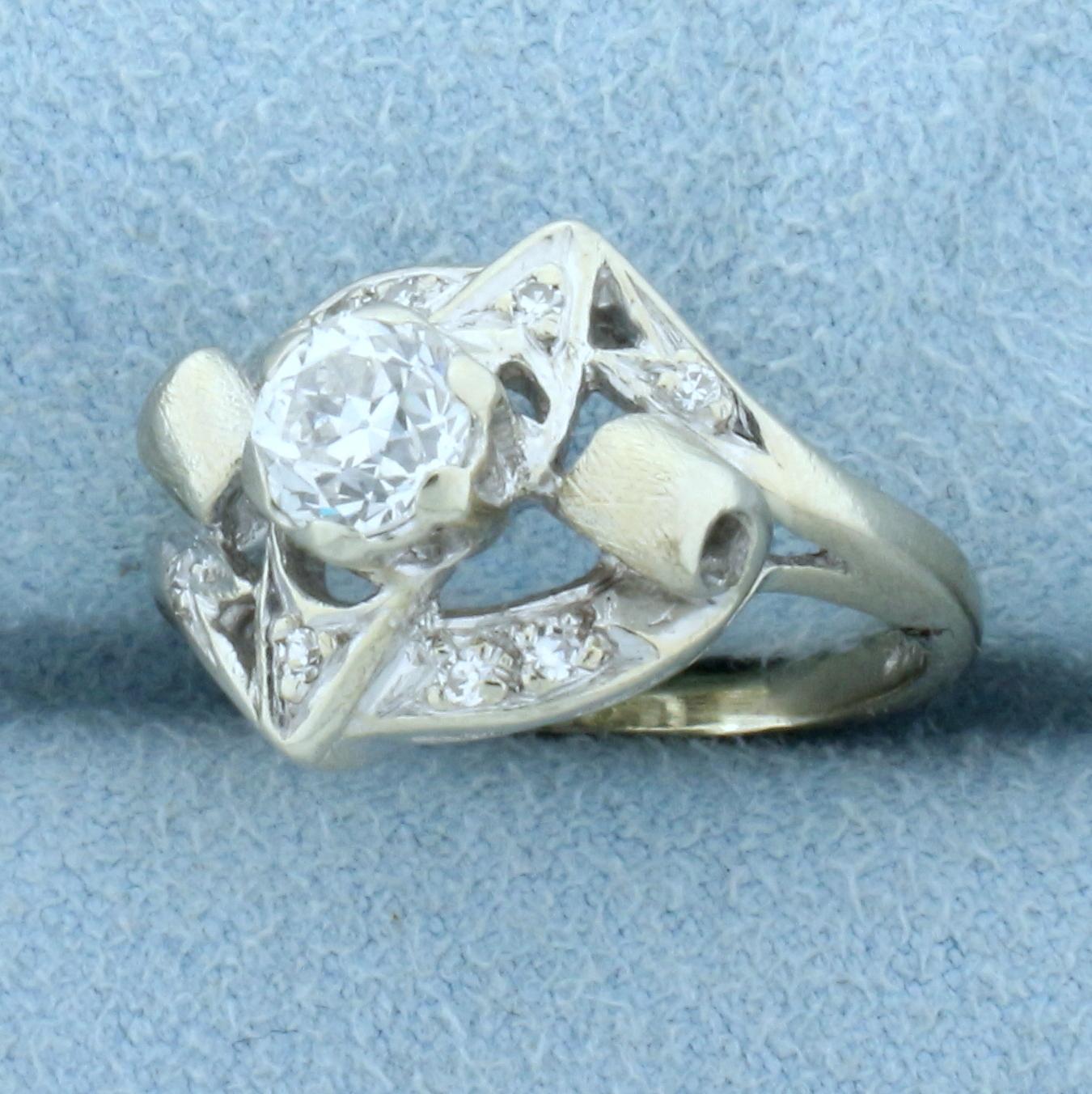 Antique 2/3ct Tw Old European Cut Diamond Ring In 14k White Gold