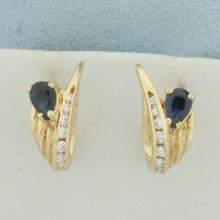 Sapphire And Diamond Swoop Earrings In 14k Yellow Gold