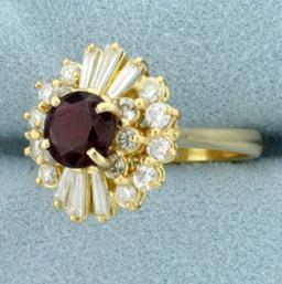 Vintage 2ct Tw Natural Ruby And Diamond Ring In 18k Yellow Gold