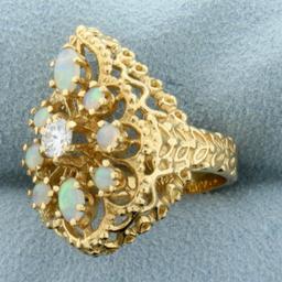 Opal And Diamond Ring In 14k Yellow Gold