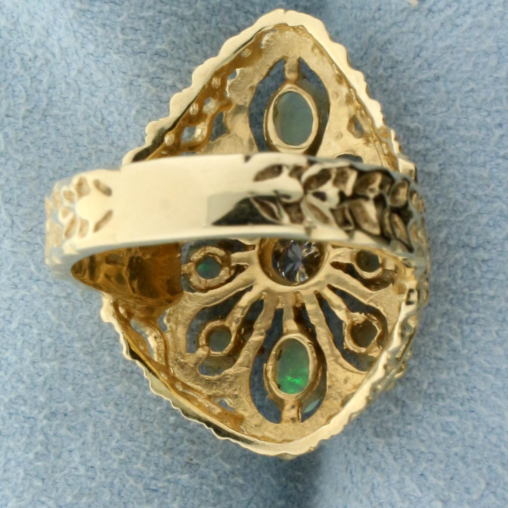 Opal And Diamond Ring In 14k Yellow Gold