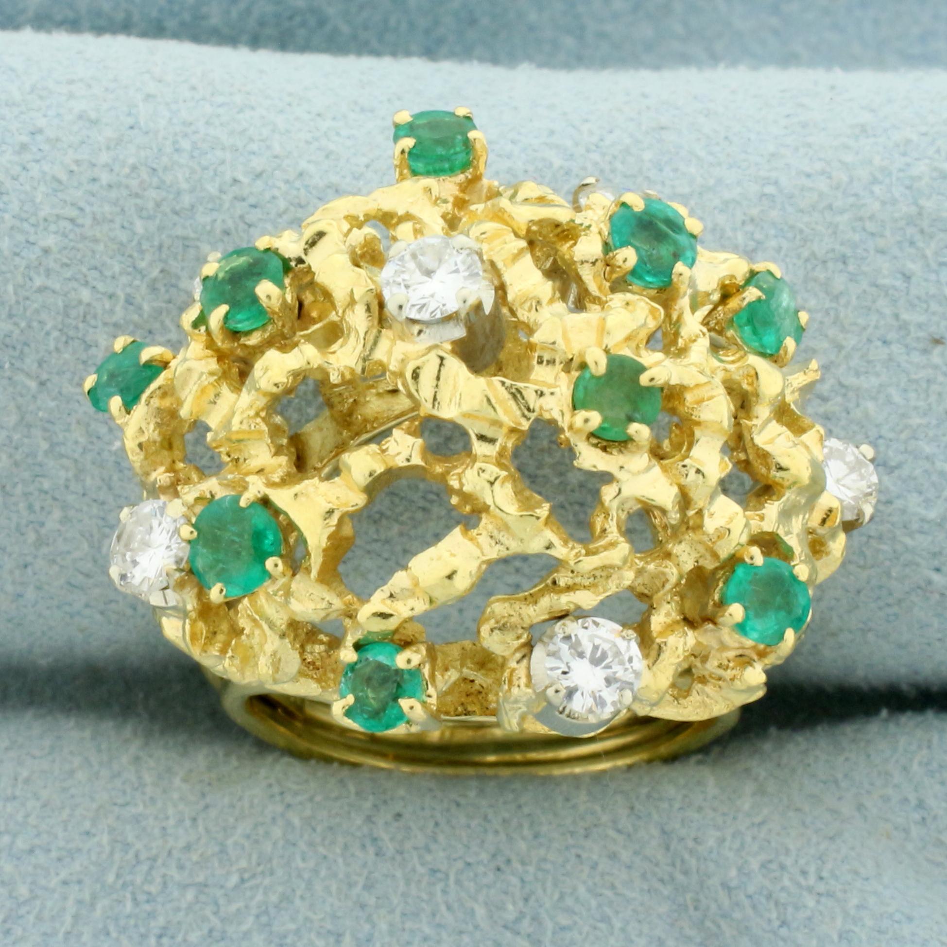 Designer 2ct Tw Emerald And Diamond Statement Ring In 18k Yellow Gold