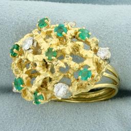 Designer 2ct Tw Emerald And Diamond Statement Ring In 18k Yellow Gold