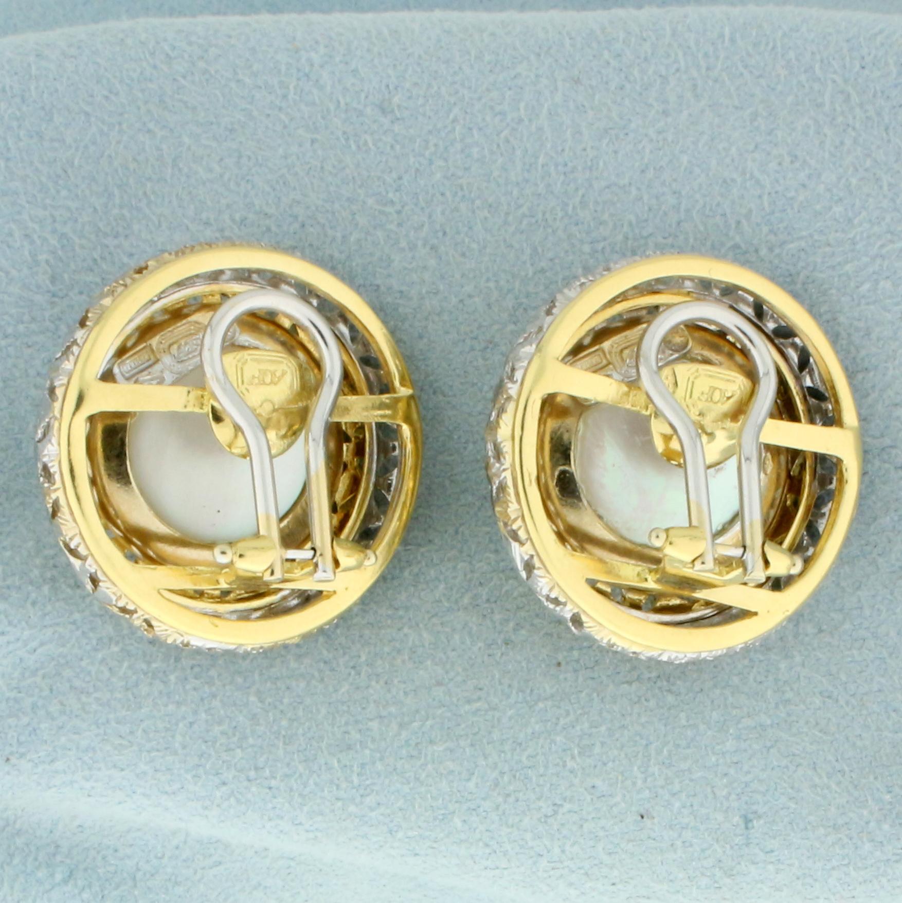 Mabe Pearl Clip On Statement Earrings In 18k Yellow And White Gold