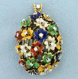 Designer Carlo Barberis Of Giovanni Barberis Enamel And Diamond Flower Pendant Or Brooch In 18k Yell