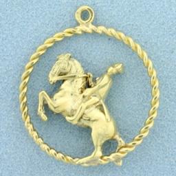 Cavalry Soldier On Horseback Pendant In 14k Yellow Gold