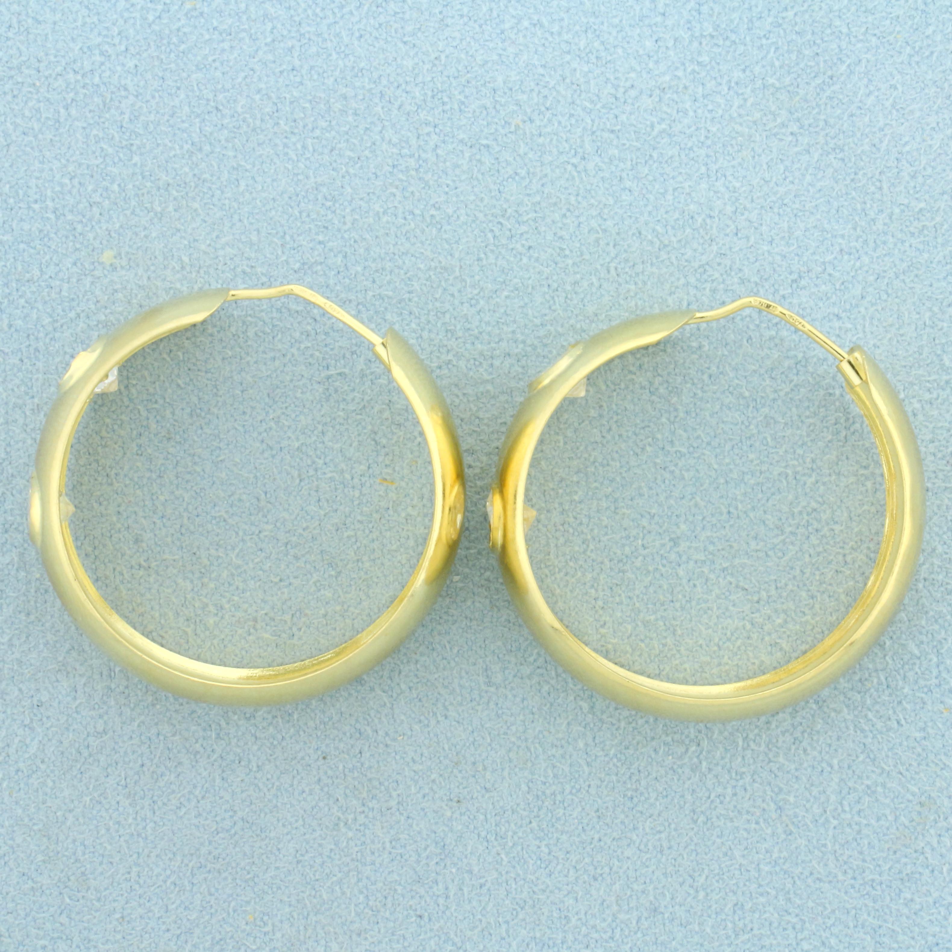 Cz Hoop Earrings In 18k Yellow Gold