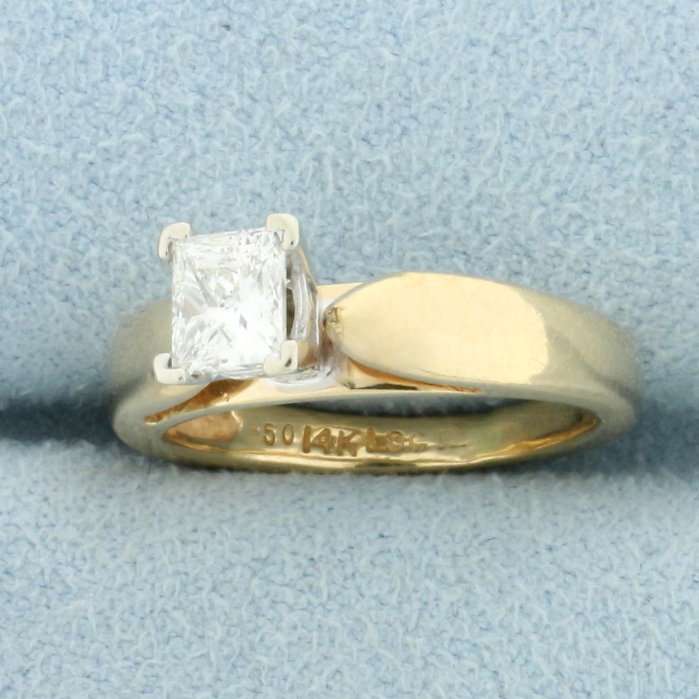 Solitaire Princess Diamond Engagement Ring In 14k Yellow Gold