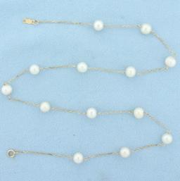 17 Inch Station Cultured Pearl Necklace In 14k Yellow Gold