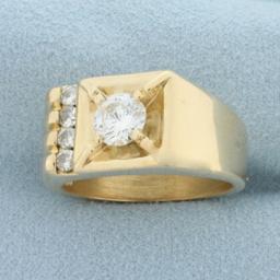 1ct Mens Diamond Ring In 14k Yellow Gold