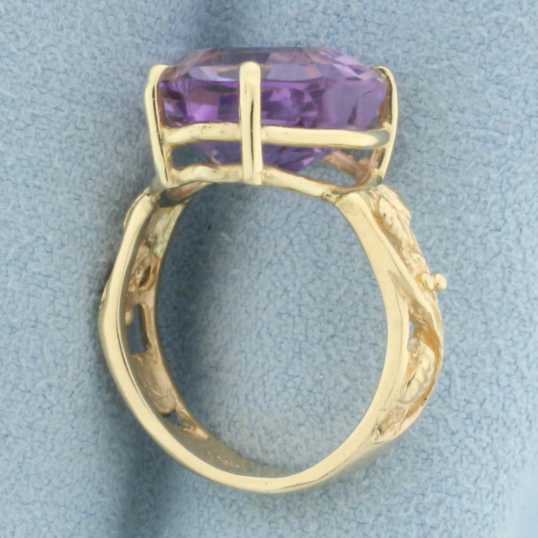 Heart Shaped Rose De France Amethyst Ring In 14k Yellow Gold