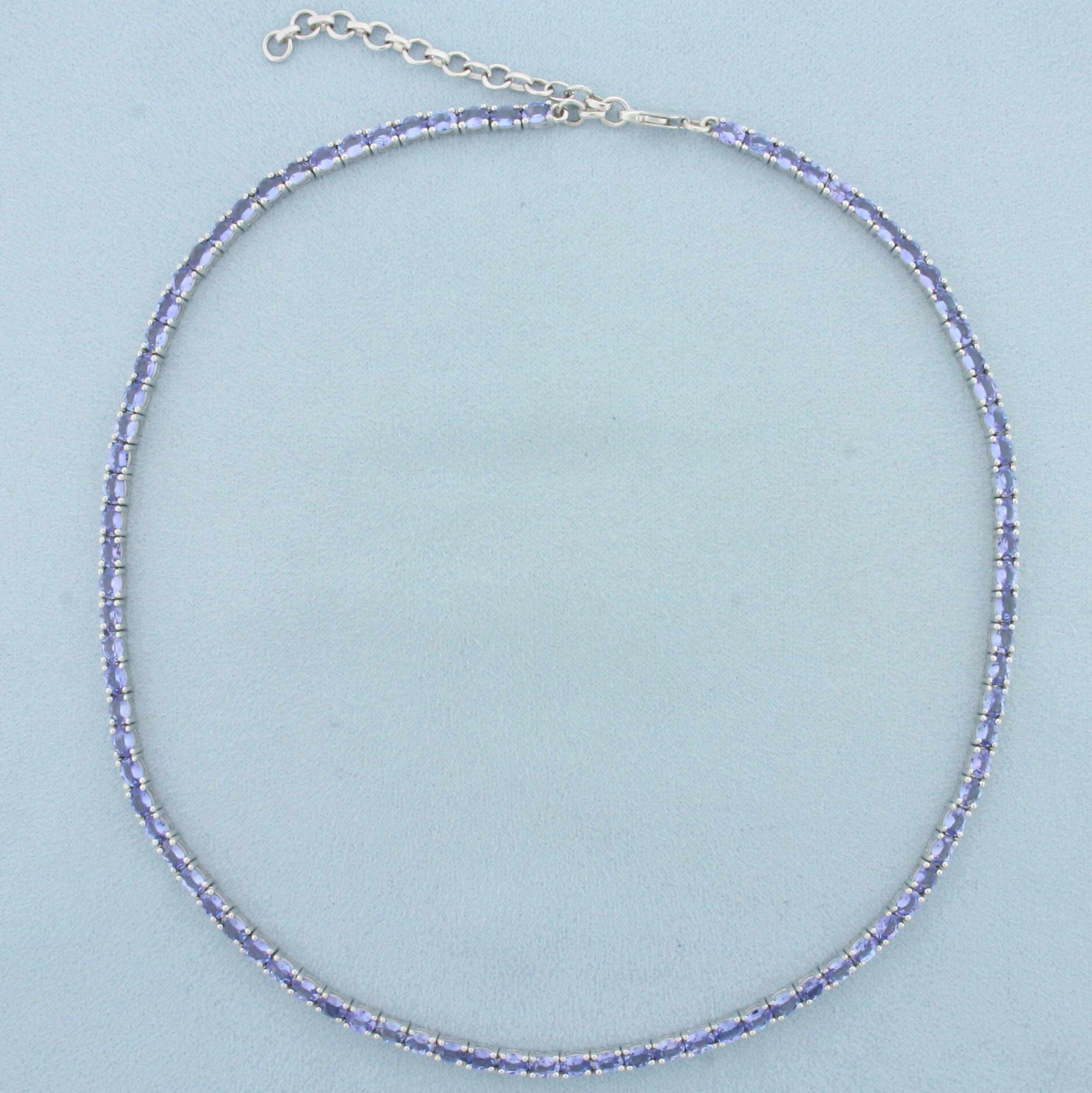 20ct Adjustable Tanzanite Tennis Line Necklace In Sterling Silver