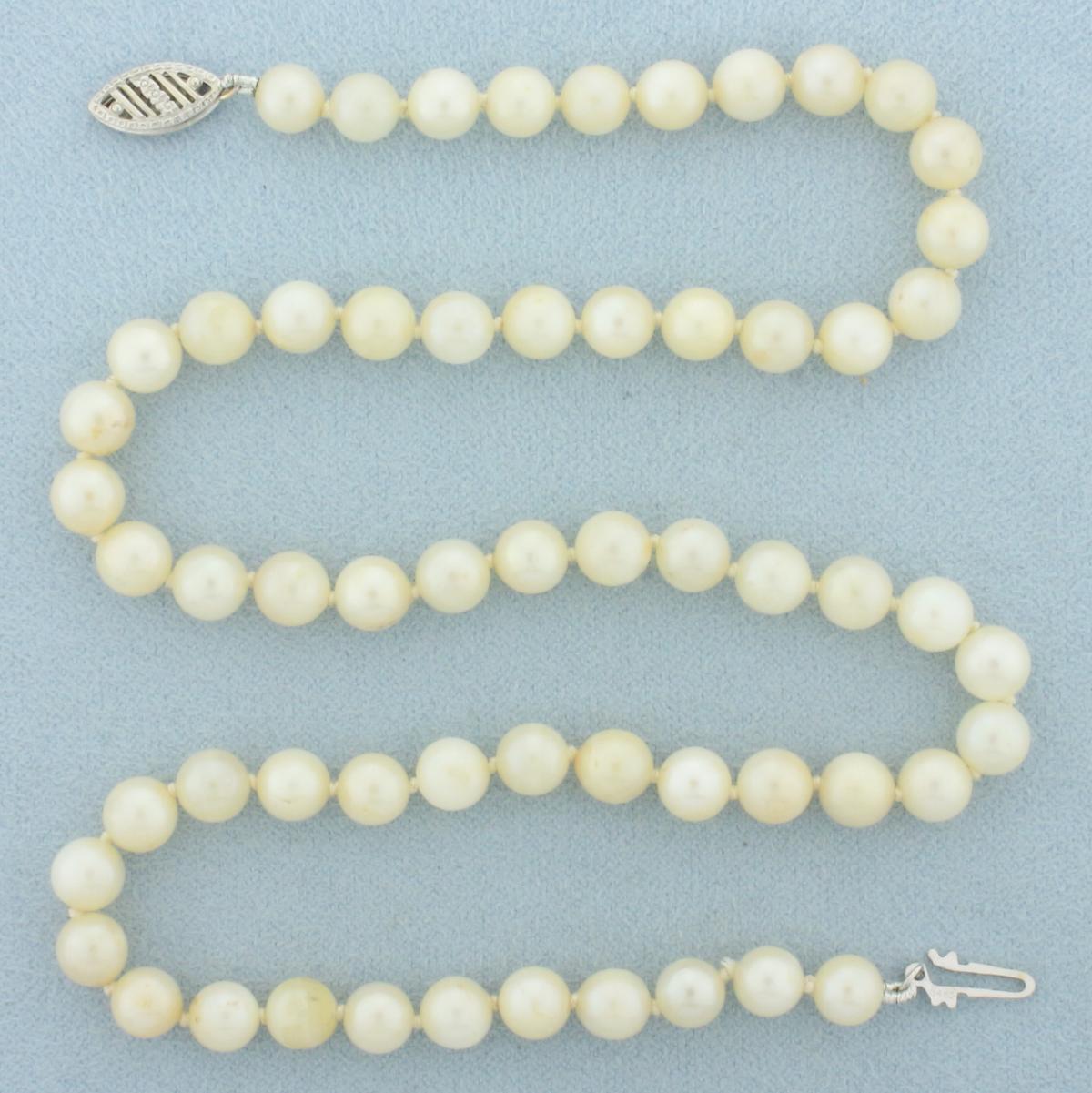 Vintage Pearl Strand Necklace In 14k White Gold