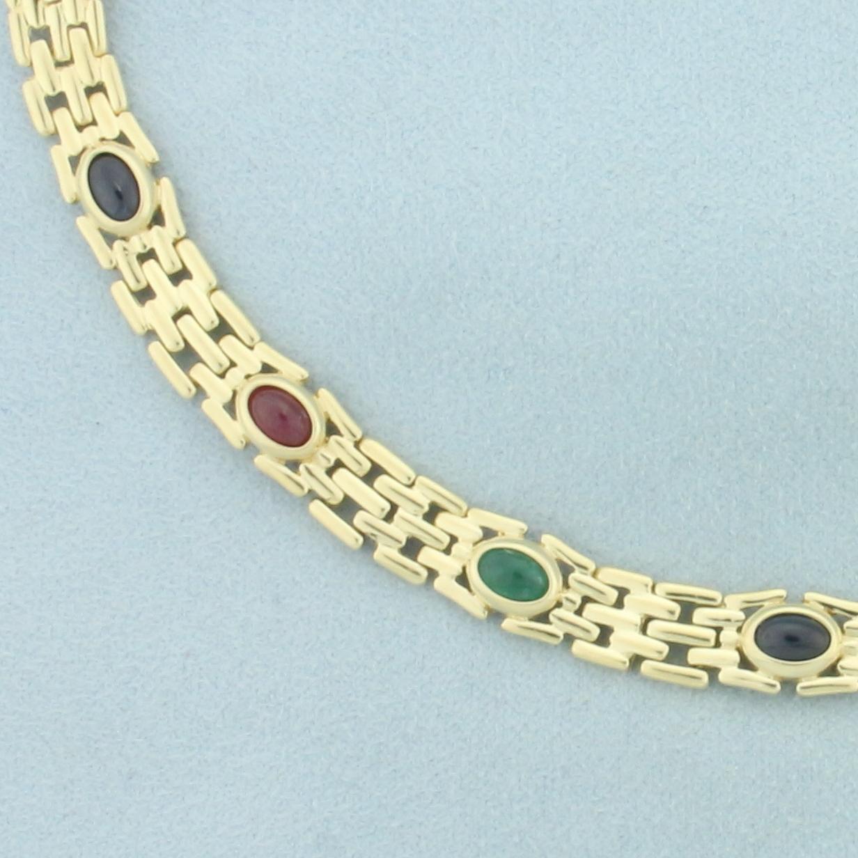 Ruby, Emerald, And Sapphire Panther Link Bracelet In 14k Yellow Gold