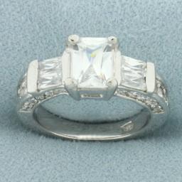 Emerald Cut Cz Engagement Ring In 14k White Gold