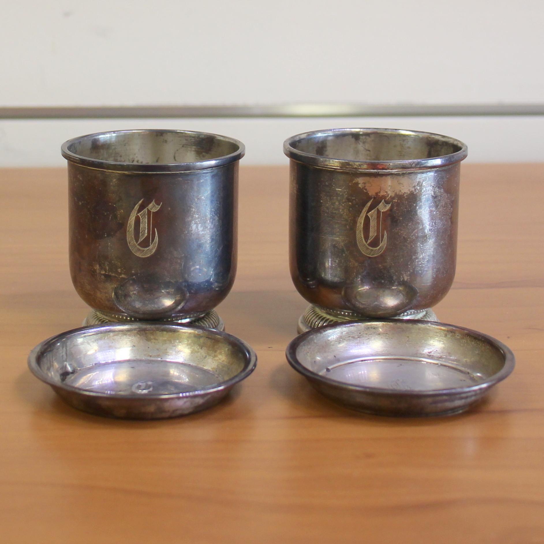 Vintage Unicorn Stamped Sterling Silver Footed Cups Set Of 2