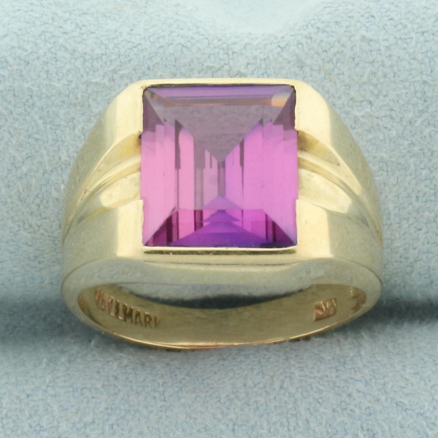 Lab Pink Sapphire Ring In 10k Yellow Gold