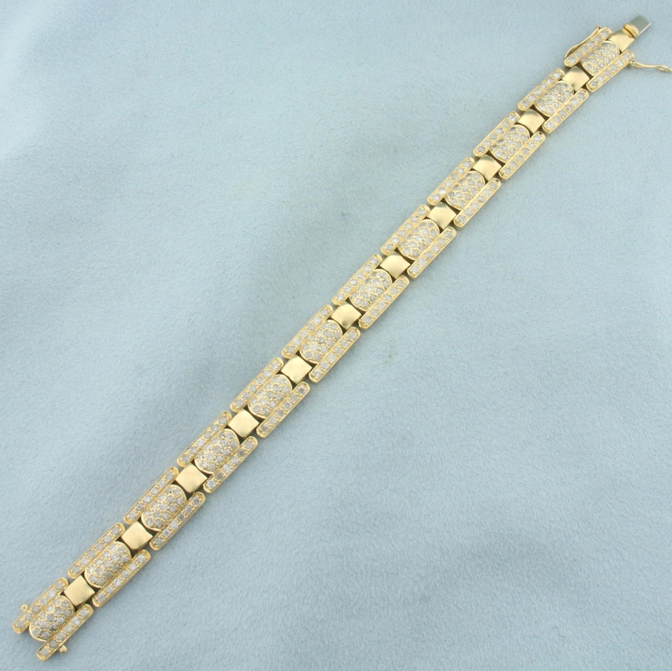 3ct Diamond Track Link Bracelet In 14k Yellow Gold