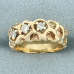 3-stone Diamond Nugget Ring In 14k Yellow Gold