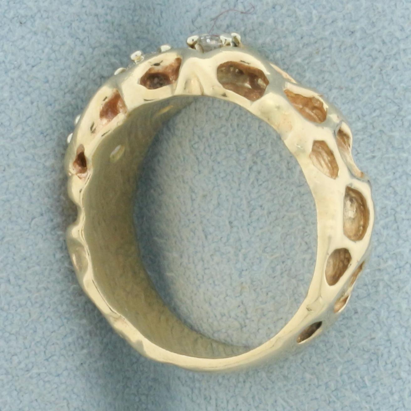 3-stone Diamond Nugget Ring In 14k Yellow Gold