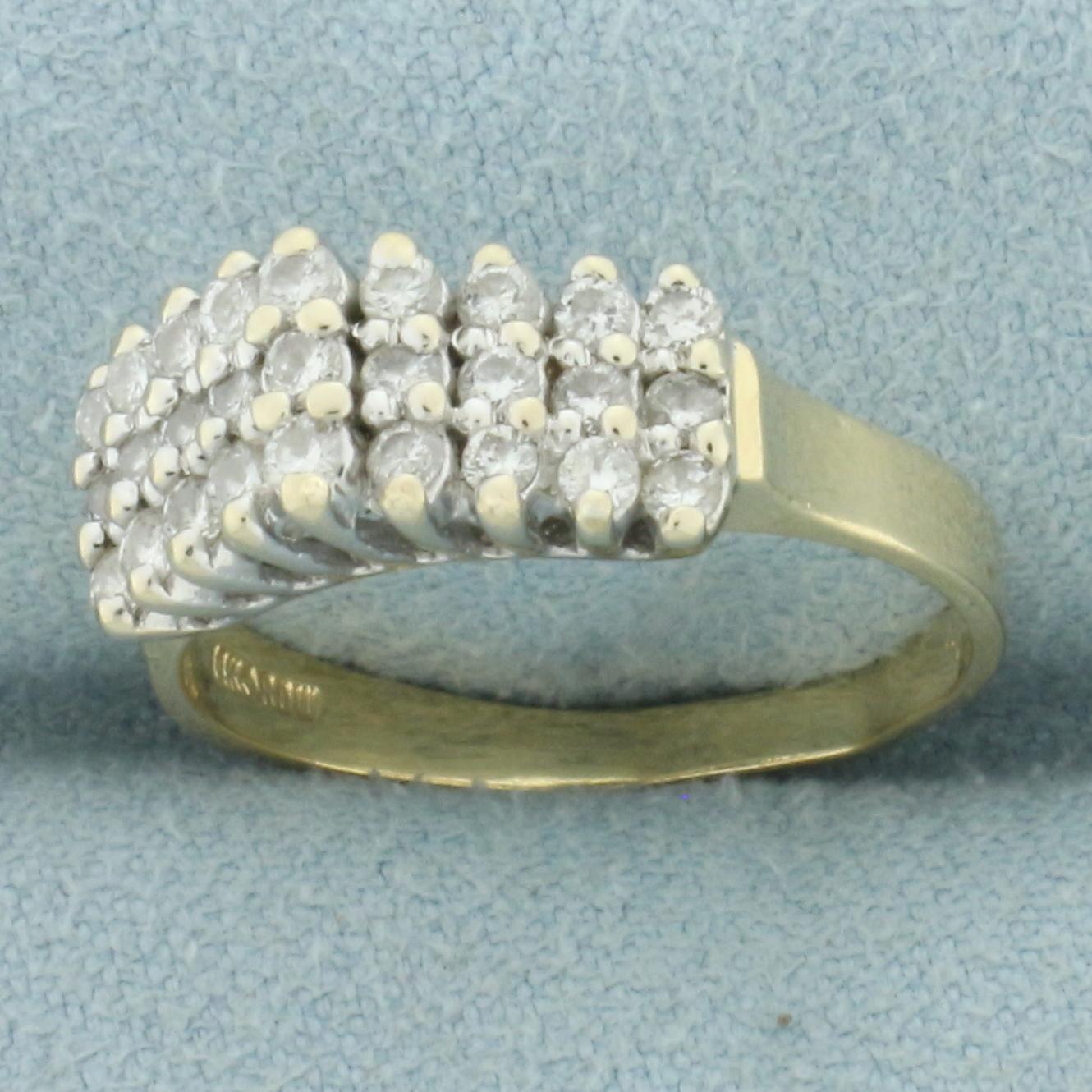 3-row Diamond Pyramid Cocktail Ring In 14k Yellow Gold