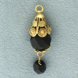 Onyx Bead Dangle Wirework Charm Or Pendant In 14k Yellow Gold