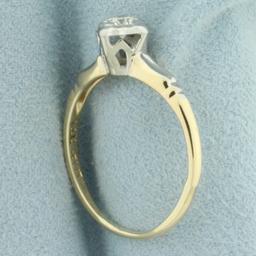 Vintage Diamond Solitaire Engagement Ring In 14k Yellow Gold